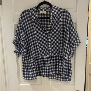 Anthropologie Navy and White Checkered Blouse small